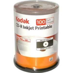 Kodak - 22300 - CD Recordable Media CD-R 52x 700MB Spindle 120mm Inkjet Printable 1.33 Hour Maximum Recording Time
