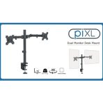 piXL Double Monitor Arm, For Upto 2x 27 inch Monitors, Desk Mounted, VESA dimensions of 75x75mm or 100x100mm, 180 Degrees Swivel, 15 Degrees Tilt, Weight Upto 10kg per screen, Built in Cable Management - Image 2
