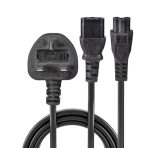 Lindy 30374 2.5m UK 3 Pin Plug To IEC C13 (Kettle) & IEC C5 (Clover) 10 Amp Mains Splitter Extension Cable - Black - Image 2