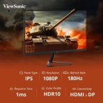 Viewsonic OMNI VX2779-HD-PRO27 Inch IPS Gaming Monitor, Full HD, 180Hz, 1ms,2x HDMI, DisplayPort, Freesync, HDR10, VESA - Image 6