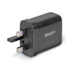 Lindy 65W USB 2 x Type C Charger, Input UK Plug, Output 2 x USB Type C Female, Black - Image 2