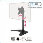 piXL Single Monitor Arm Desk Stand, For Screens up to 32", Max Weight 10Kg, Freestanding, Height Adjustable, Pivot, Swivel 360