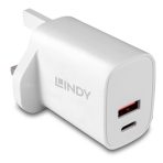 LINDY 73416 Power Adapter, USB, 24 pin USB-C, 20W, Fast Charge, Power Delivery 3.0, White