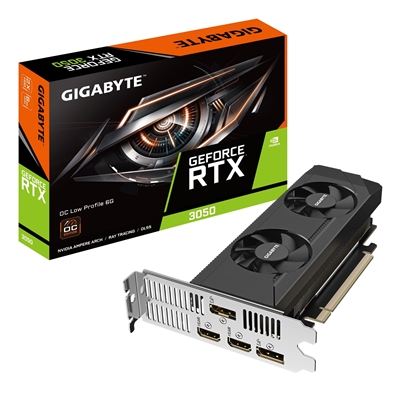 Gigabyte NVIDIA GeForce RTX 3050 OC Low Profile 6GB GDDR6 Graphics Card, 2304 CUDA Cores, 1477 MHz Core Clock, Dual Fan, 2x DisplayPorts / 2x HDMI Ports