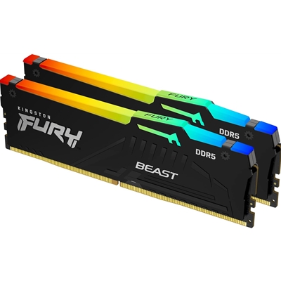Kingston FURY Beast KF552C40BBAK2-32 Gaming System Memory, DIMM, DDR5, 5200MHz, RGB, 32GB (2 x 16Gb), Black Heatsink, 288 Pin, 1.25v, CL40