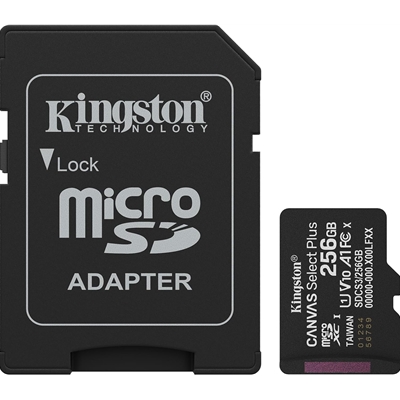 Kingston Canvas Select Plus 256GB Micro SDClaad 10 UHS-I Flash Card, Lifetime Warranty